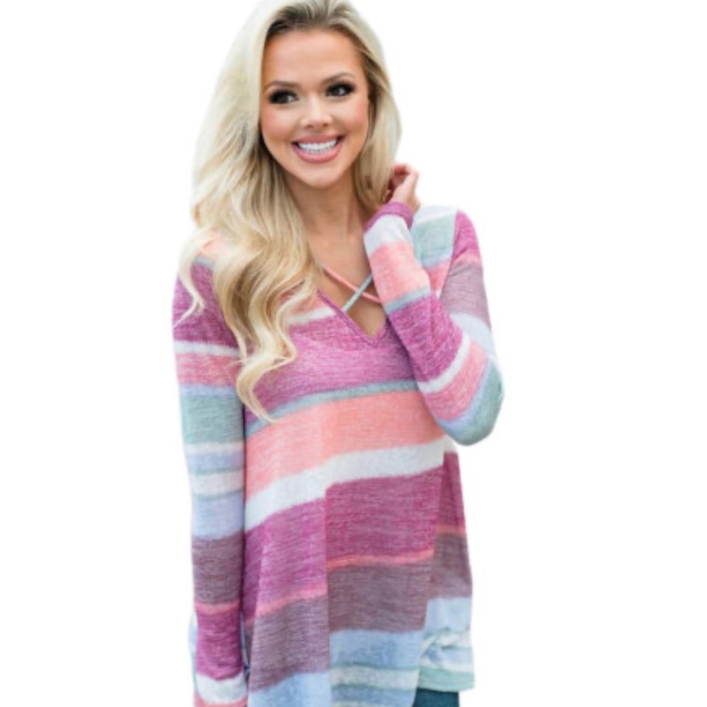 🍭 Multi Colored Striped Criss Cross Top - Picture 3 of 5